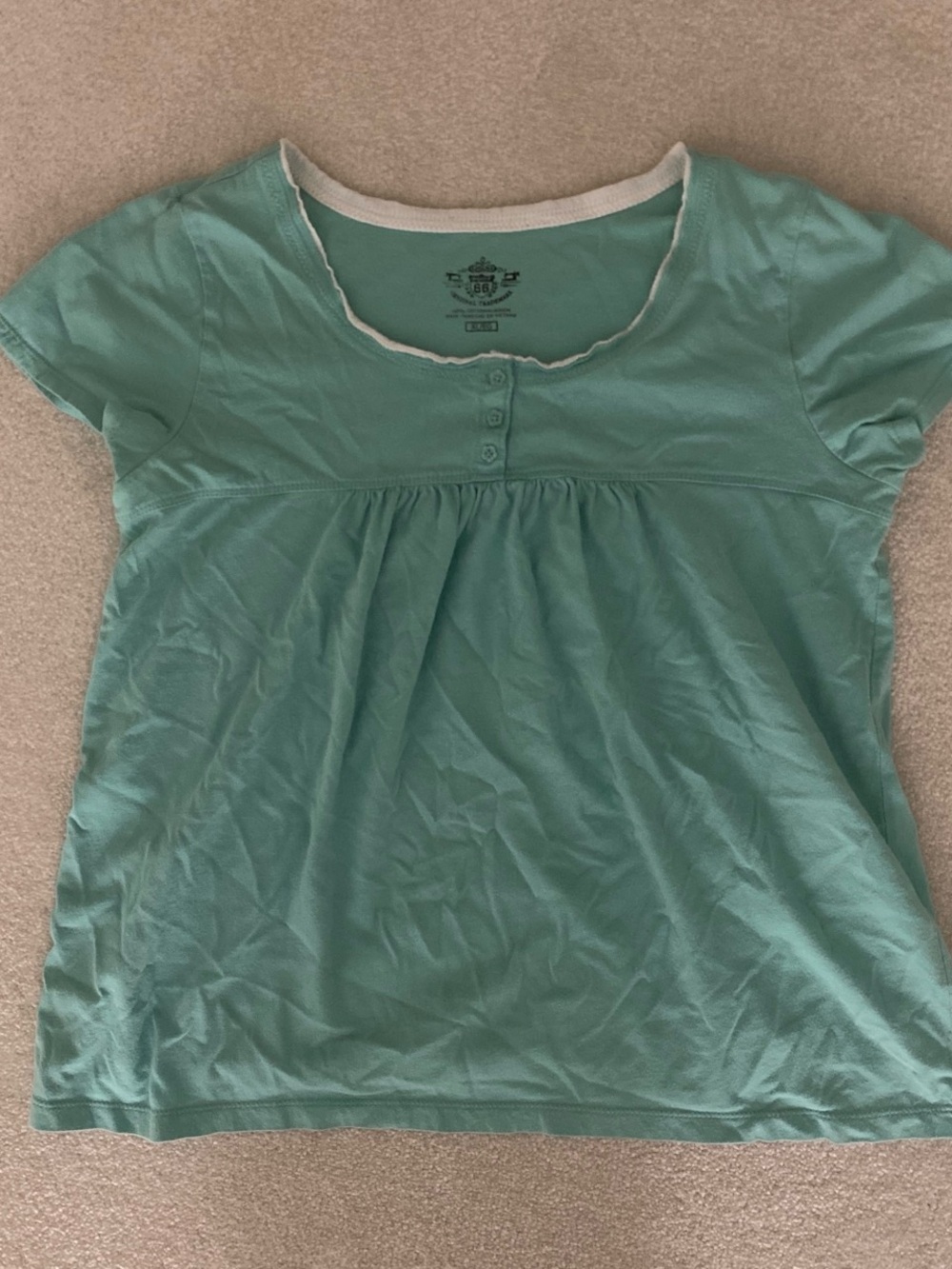 Vintage Y2K Route 66 Green/Blue 100% Cotton Babydoll Top